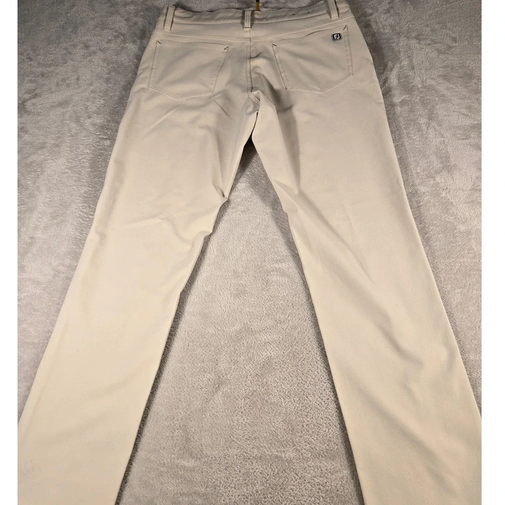 FootJoy Mens Athletic Fit Golf Pants Beige Stone 5-Pocket Performance 35x30